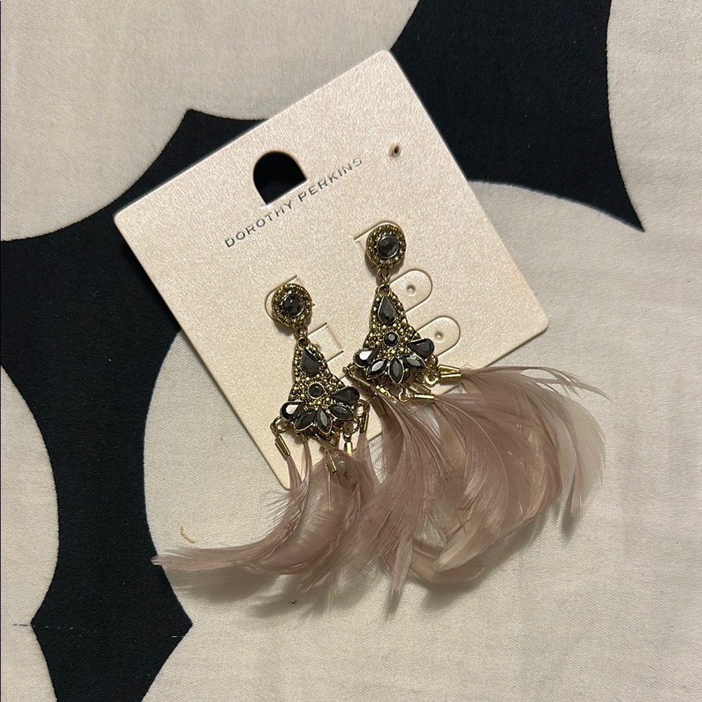 Dorothy Perkins Feather Drop Earrings - Beige